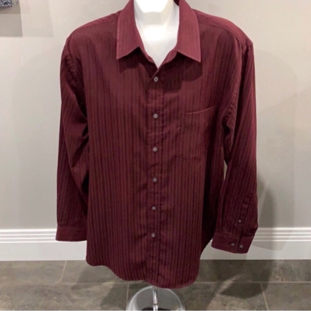 Croft & Barrow Men's Burgundy Textured Stripes Dress Shirt - Picture 2 of 4